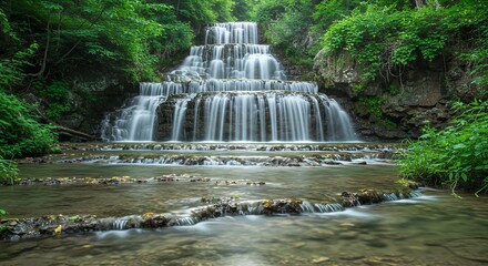 Cascade waterfall in lush forest