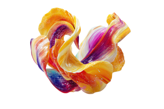 Vibrant, swirling abstract artwork of multicolored paint in a dynamic, flowing composition, speckled with glitter