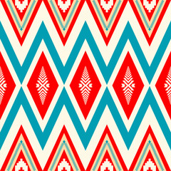 Red and Turquoise Ikat Chevron Seamless Pattern