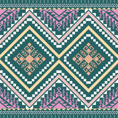 Green and Purple Ethnic Diamond Seamless Pattern
