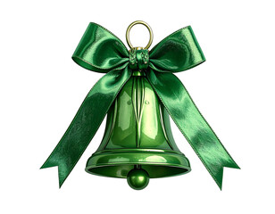 Emerald green bell with a polished sheen, adorned with a glossy emerald green ribbon bow