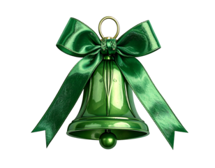 Emerald green bell with a polished sheen, adorned with a glossy emerald green ribbon bow