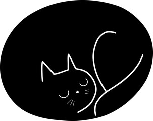 Black cat illustration curled up sleeping