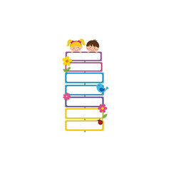 Colorful Banners with Cute Kids and Nature Elements children illustration flowers bird ladybug design template text space frame border
