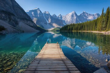 Serene mountain lake reflecting peaks