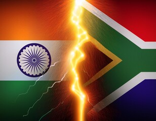 thunder lightning with india and south africa flag on each side