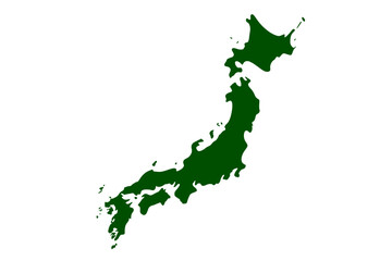 Green outline map of Japan island nation on a white background