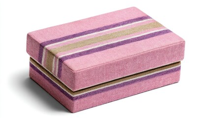 Rectangular pink gift box with horizontal stripes