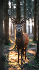 Deer in forest sunlight