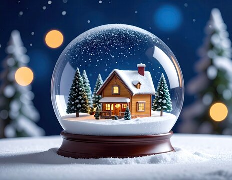 Snowy Christmas house in glass globe - Powered by Adobe
