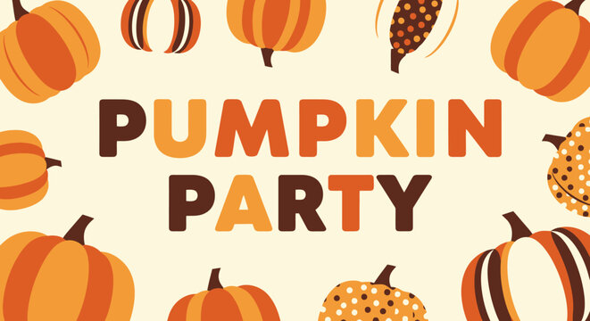 Festive Pumpkin Party Invitation Template with Playful Design and Autumnal Colors. Ideal for seasonal events, harvest festivals, and creative fall celebrations.
