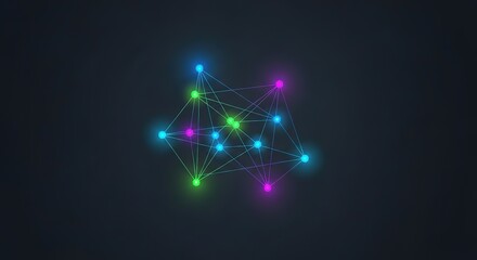 Fototapeta premium Vibrant neon network nodes glow against a deep gray backdrop, perfect for tech startups, modern branding, and innovative digital marketing campaigns