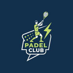 Padel Club Logo Dynamic Player Silhouette with Racket and Ball Design