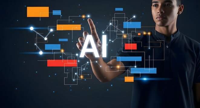 Artificial intelligence ai technology concept keyboard typing command prompt innovation future tech