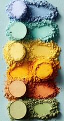 Colorful eyeshadow powders arranged vertically