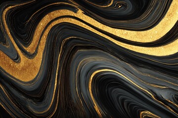 Abstract swirling design of black and gold paint