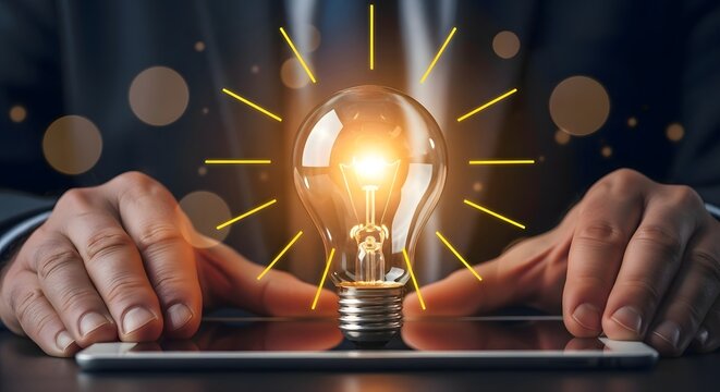 Concept of innovation and creativity light bulb idea business solution and inspiration success