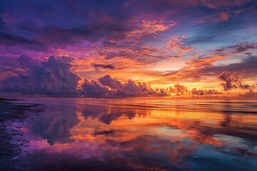 Vibrant sunset over a calm beach
