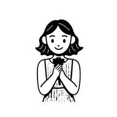 Black and white vector illustration of a beautiful woman holding a flower, minimal clean line art style