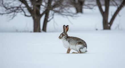 Naklejka premium Rabbit in snowy landscape
