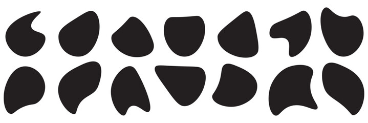 Random blob circles silhouette icon set. An arrangement of black organic shapes. Isolated on a white background.