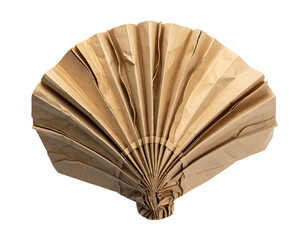 Folded paper fan, shell shape, light brown