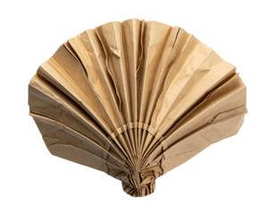 Folded paper fan, shell shape, light brown