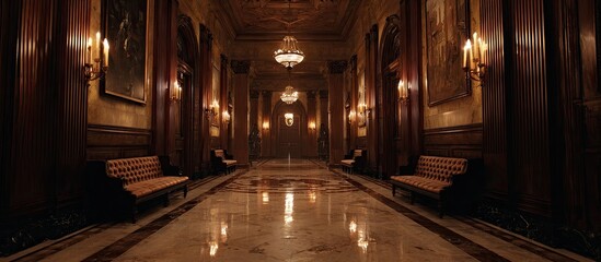 Obraz premium Grand, dark hallway with ornate details