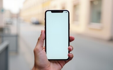 Hand showing empty screen of smartphone. High quality