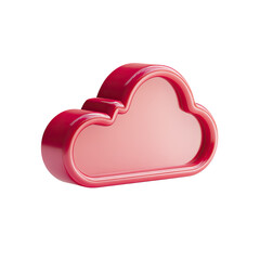 A glossy, three-dimensional, crimson cloud icon, rendered with a smooth, slightly reflective surface