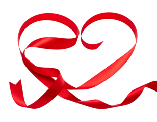Red ribbon heart shape on black background (1)