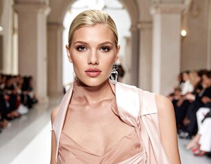 Fashion Model in Pale Pink Gown at Runway Show