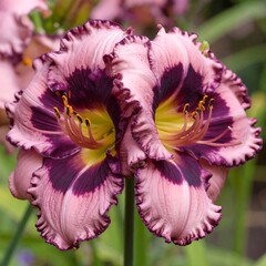 Two vibrant pink and purple lilies