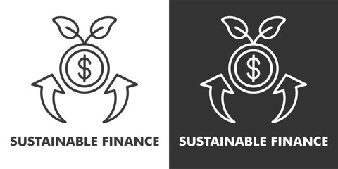Sustainable Finance Icon Filled Outline Vector Illustration in Black and White