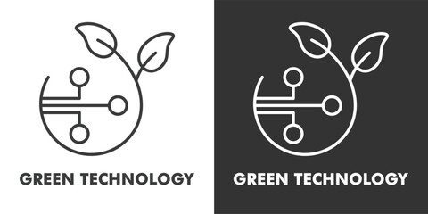 Green Technology Icon Filled Outline Vector Illustration in Black and White