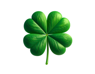 Detailed four-leaf clover, vibrant green, outlined