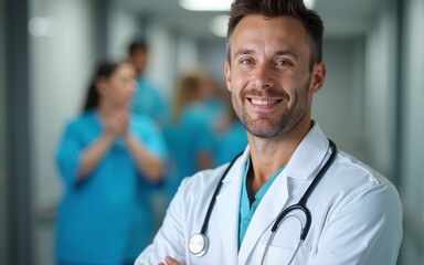 Mature confident doctor at hospital. High quality