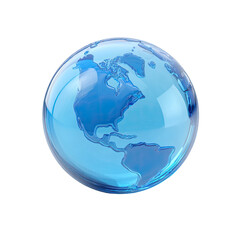 A translucent blue glass sphere depicting the Earth, primarily showcasing North and Central America