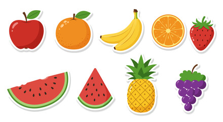 Assorted fruits sticker style vibrant colors healthy eating
