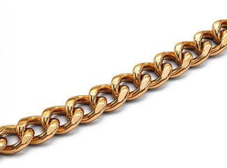 Obraz premium Gold chain necklace, close-up. A thick, polished gold chain, lies horizontally, isolated on a white background. The links are large and well-defined