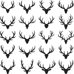 Fototapeta premium Deer Antlers Silhouettes Seamless Pattern Wildlife Stag Horns Repeating Background