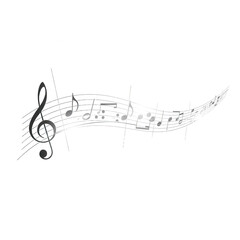 Abstract musical notes and staff isolated on transparent background