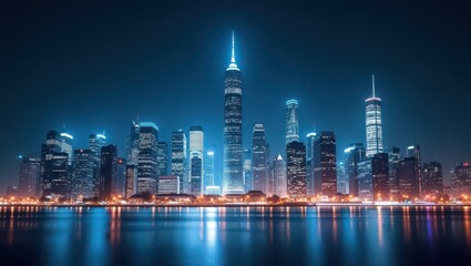 Obraz premium City Lights Sparkle, Reflecting Dreams on Water’s Silent Surface