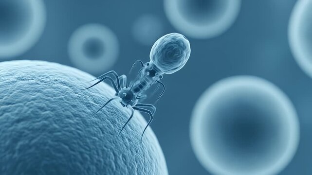 Bacteriophage Attacking Cell Close Up Animated Molecular Process