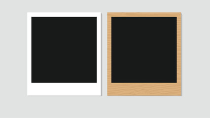 Realistic polaroid photo frame set with empty white and wooden styles and shadows, blank photo templates for collage, scrapbook, and vintage photography design
