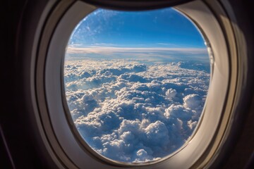High-altitude view of cloudscape from an airplane window
