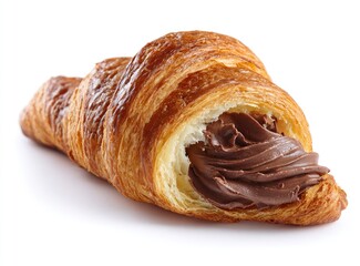 Chocolate croissant, sliced open, revealing rich filling