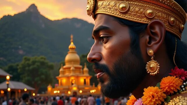 Divine Ayyappa Blessings Close-Up Video on Glowing Mountain Shrine A 4K Experience of Hindu Faith and Spirituality for Meditation and Devotion