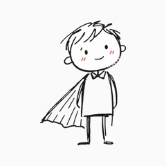 Doodle sketch boy wearing hero cape, playful childhood imagination theme for education or parenting content