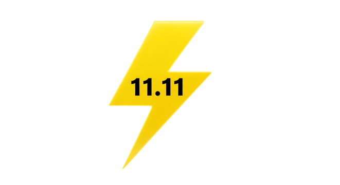 Get ready for electrifying 11.11 sales with this dynamic yellow lightning bolt graphic, perfect for promo campaigns, ads, and social media highlights